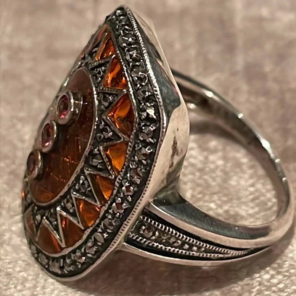 Stained Glass Style Sunburst Ring Sterling Silver 925 Size 8 - Picture 2 of 7